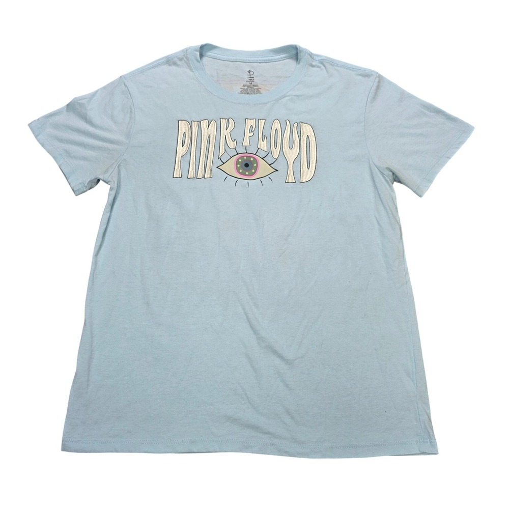 Pink Floyd Graphic T-Shirt Men's Size M Light Blue Embroidered Eye Rock Band